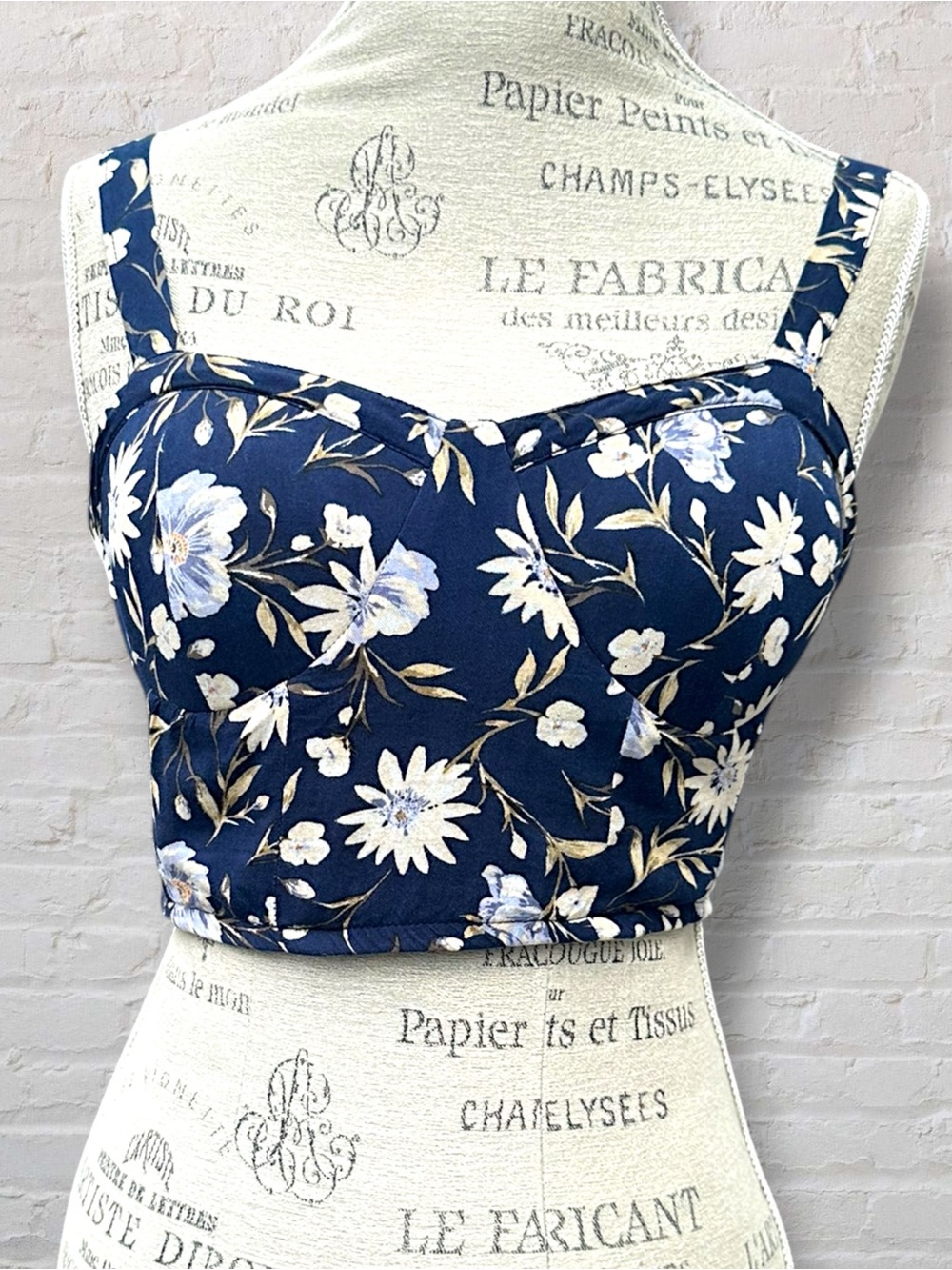 B.O.G. L Navy Floral Bustier Corset Crop Top Festival Concert